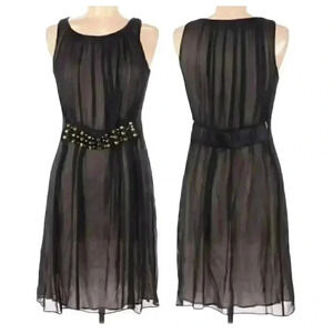 Banana Republic Women's Black Poly Gauze/Netting Ivory Silk Lined Sleeveless Dre